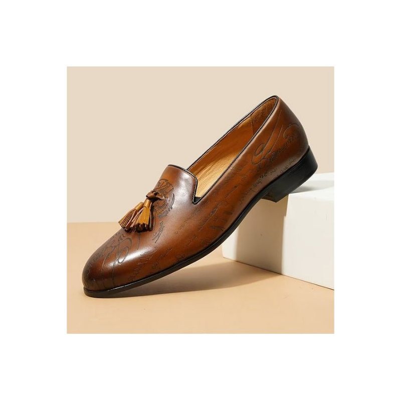 Ανδρικά Επίσημα Παπούτσια Lavish Leather Slip On Brogue Φόρεμα - Καφέ