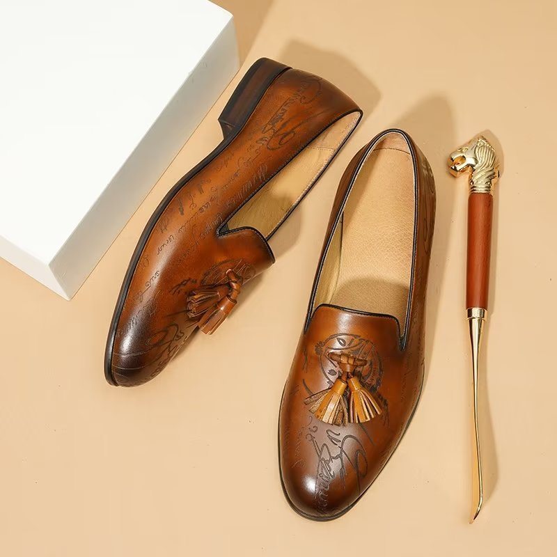 Ανδρικά Επίσημα Παπούτσια Lavish Leather Slip On Brogue Φόρεμα - Καφέ