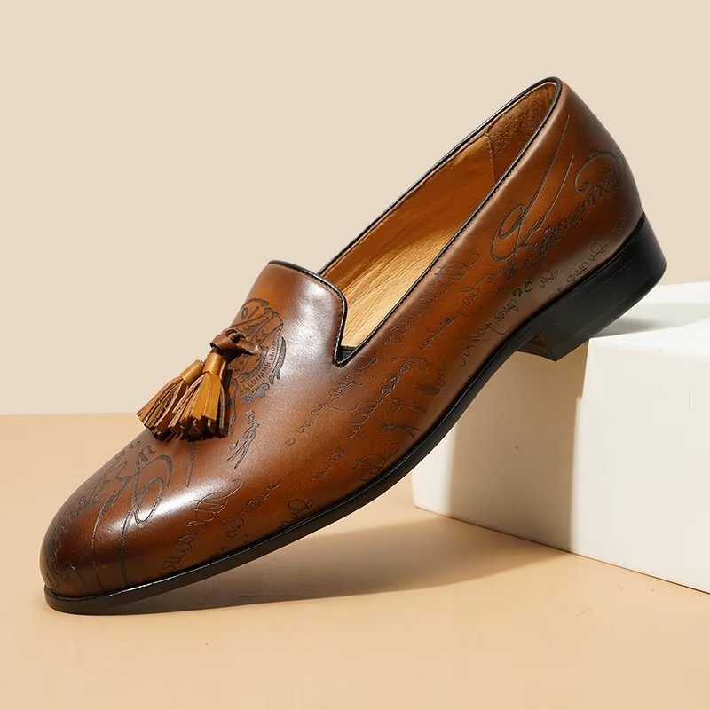 Ανδρικά Επίσημα Παπούτσια Lavish Leather Slip On Brogue Φόρεμα - Καφέ