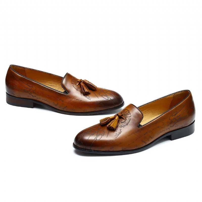 Ανδρικά Επίσημα Παπούτσια Lavish Leather Slip On Brogue Φόρεμα - Καφέ