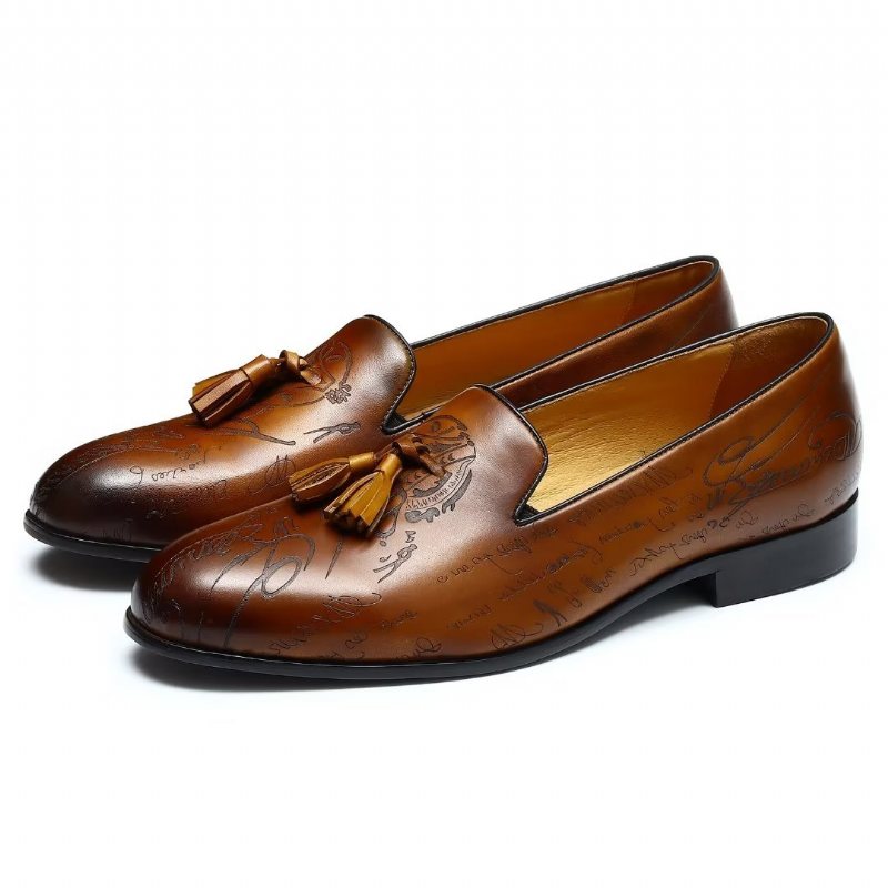 Ανδρικά Επίσημα Παπούτσια Lavish Leather Slip On Brogue Φόρεμα - Καφέ