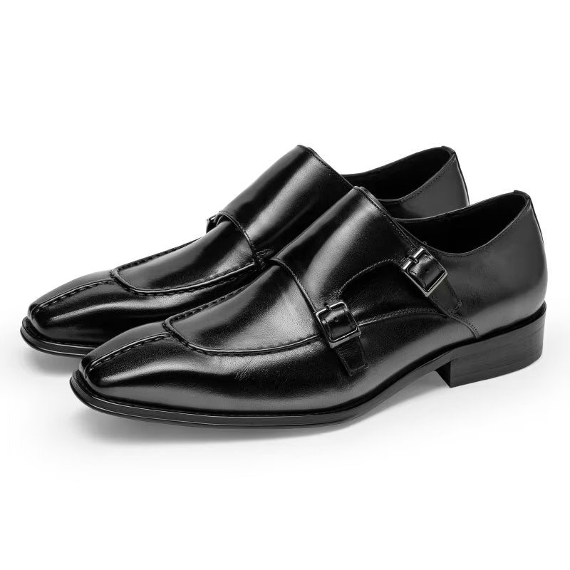 Ανδρικά Επίσημα Παπούτσια Monkstrap Κομψά Φόρεμα Από Δέρμα Αγελάδας - Μαύρο 