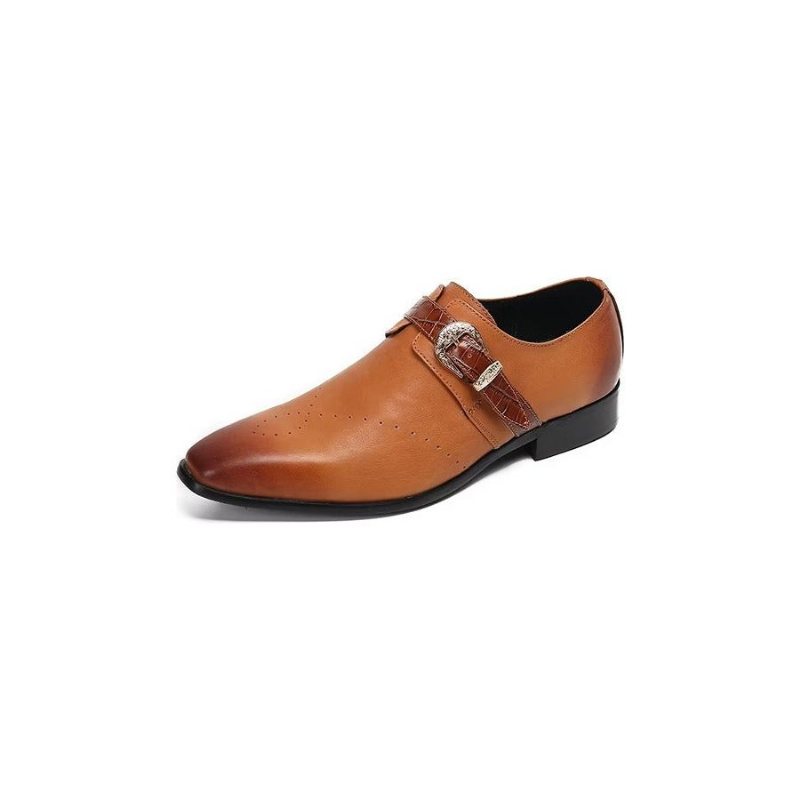 Ανδρικά Επίσημα Παπούτσια Monkstraps Κομψά Slip-on Με Γνήσιο Δέρμα - Καφέ