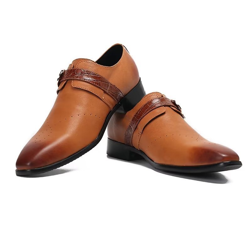 Ανδρικά Επίσημα Παπούτσια Monkstraps Κομψά Slip-on Με Γνήσιο Δέρμα - Καφέ