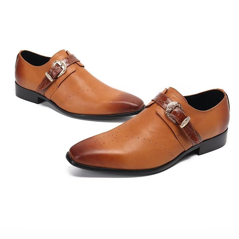 Ανδρικά Επίσημα Παπούτσια Monkstraps Κομψά Slip-on Με Γνήσιο Δέρμα - Καφέ