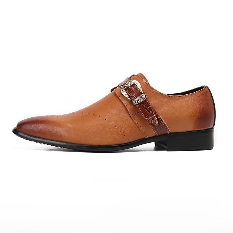 Ανδρικά Επίσημα Παπούτσια Monkstraps Κομψά Slip-on Με Γνήσιο Δέρμα - Καφέ