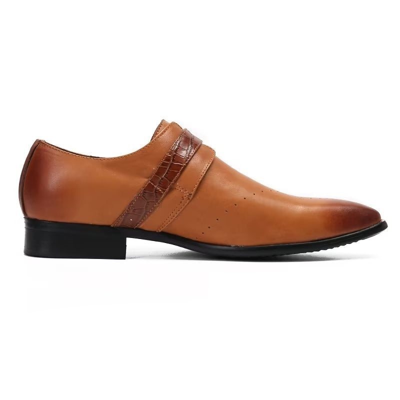 Ανδρικά Επίσημα Παπούτσια Monkstraps Κομψά Slip-on Με Γνήσιο Δέρμα - Καφέ