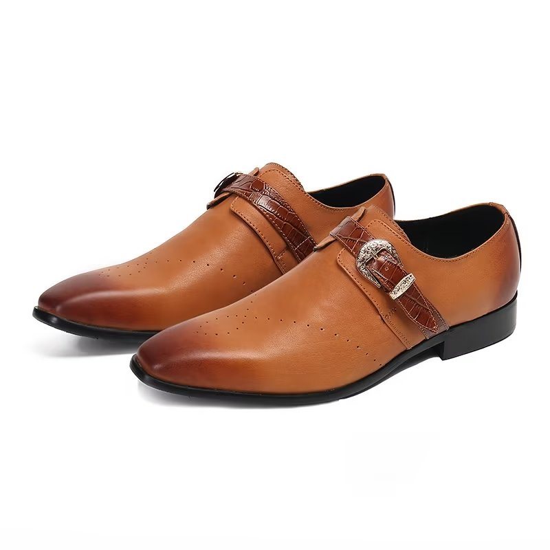 Ανδρικά Επίσημα Παπούτσια Monkstraps Κομψά Slip-on Με Γνήσιο Δέρμα - Καφέ