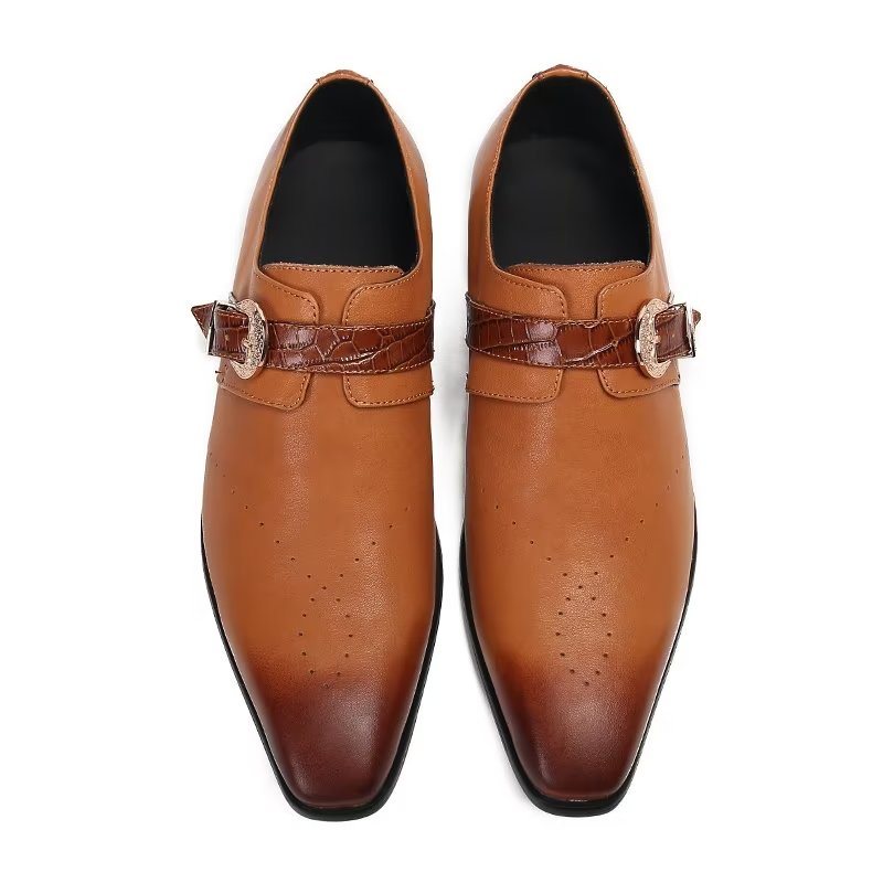 Ανδρικά Επίσημα Παπούτσια Monkstraps Κομψά Slip-on Με Γνήσιο Δέρμα - Καφέ