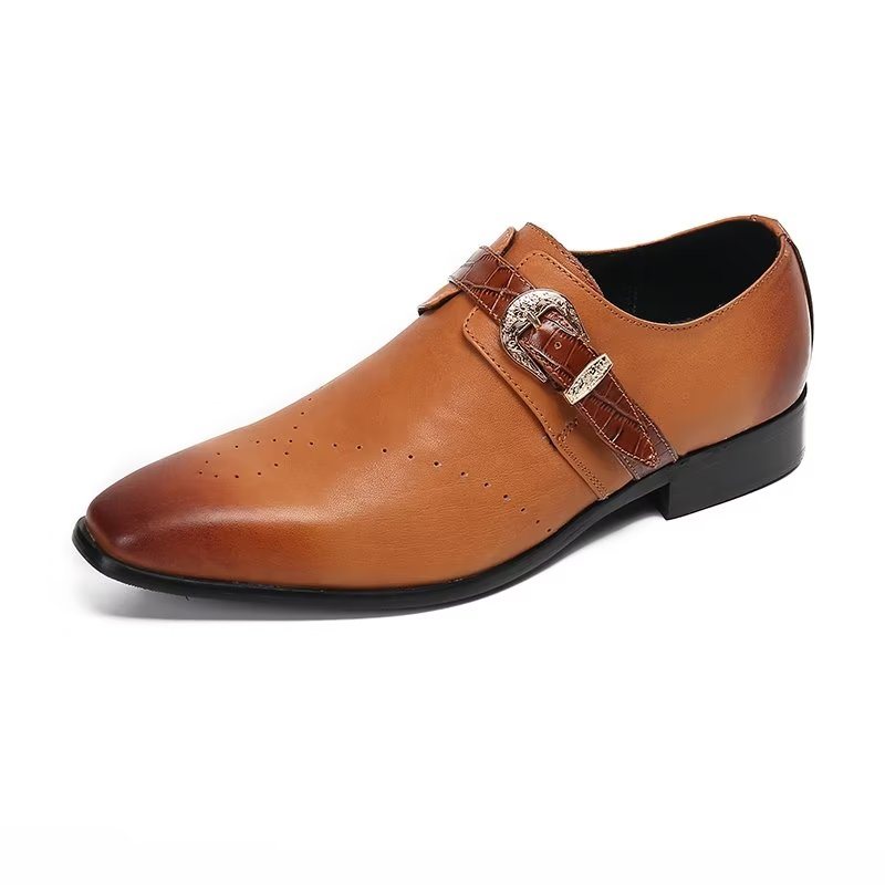 Ανδρικά Επίσημα Παπούτσια Monkstraps Κομψά Slip-on Με Γνήσιο Δέρμα - Καφέ