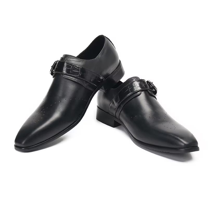 Ανδρικά Επίσημα Παπούτσια Monkstraps Κομψά Slip-on Με Γνήσιο Δέρμα - Μαύρο