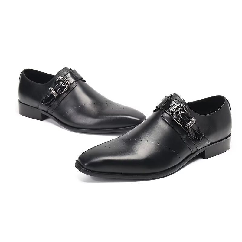 Ανδρικά Επίσημα Παπούτσια Monkstraps Κομψά Slip-on Με Γνήσιο Δέρμα - Μαύρο