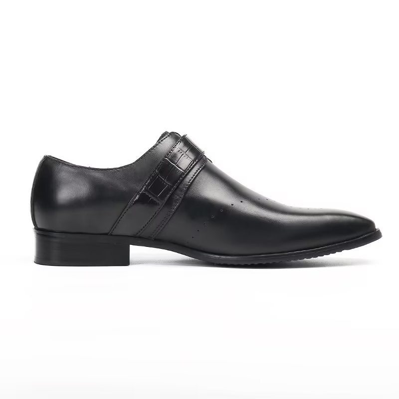 Ανδρικά Επίσημα Παπούτσια Monkstraps Κομψά Slip-on Με Γνήσιο Δέρμα - Μαύρο