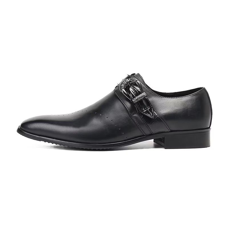 Ανδρικά Επίσημα Παπούτσια Monkstraps Κομψά Slip-on Με Γνήσιο Δέρμα - Μαύρο