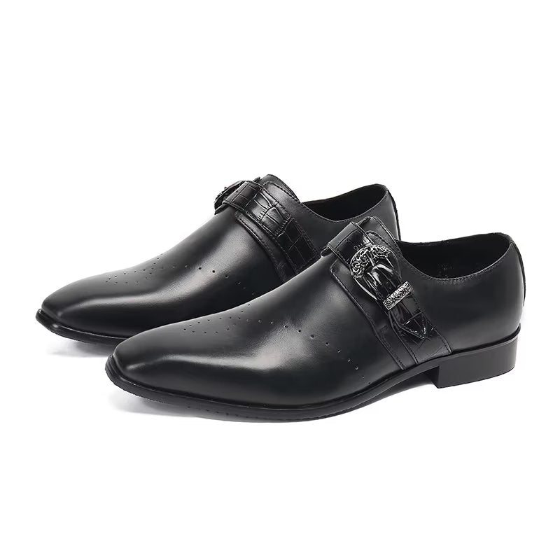 Ανδρικά Επίσημα Παπούτσια Monkstraps Κομψά Slip-on Με Γνήσιο Δέρμα - Μαύρο