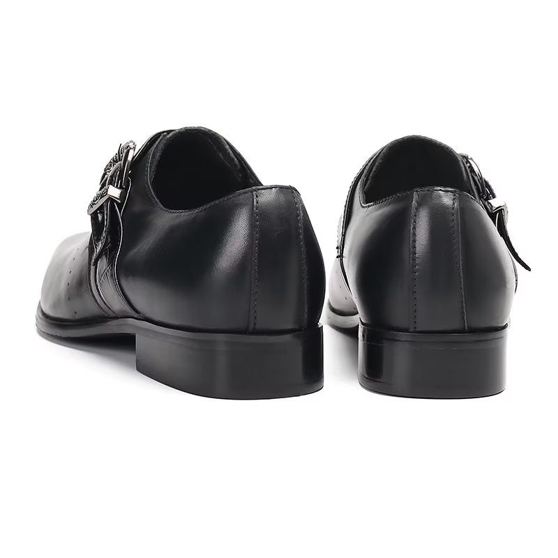 Ανδρικά Επίσημα Παπούτσια Monkstraps Κομψά Slip-on Με Γνήσιο Δέρμα - Μαύρο