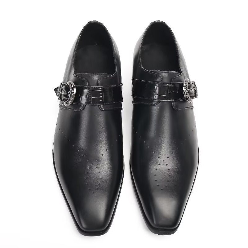 Ανδρικά Επίσημα Παπούτσια Monkstraps Κομψά Slip-on Με Γνήσιο Δέρμα - Μαύρο