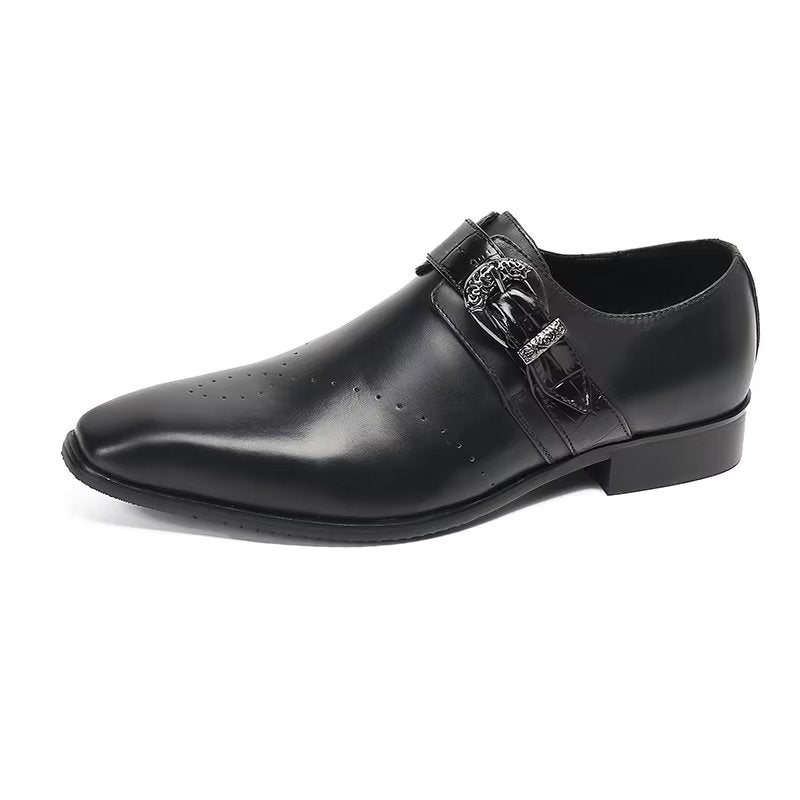 Ανδρικά Επίσημα Παπούτσια Monkstraps Κομψά Slip-on Με Γνήσιο Δέρμα - Μαύρο