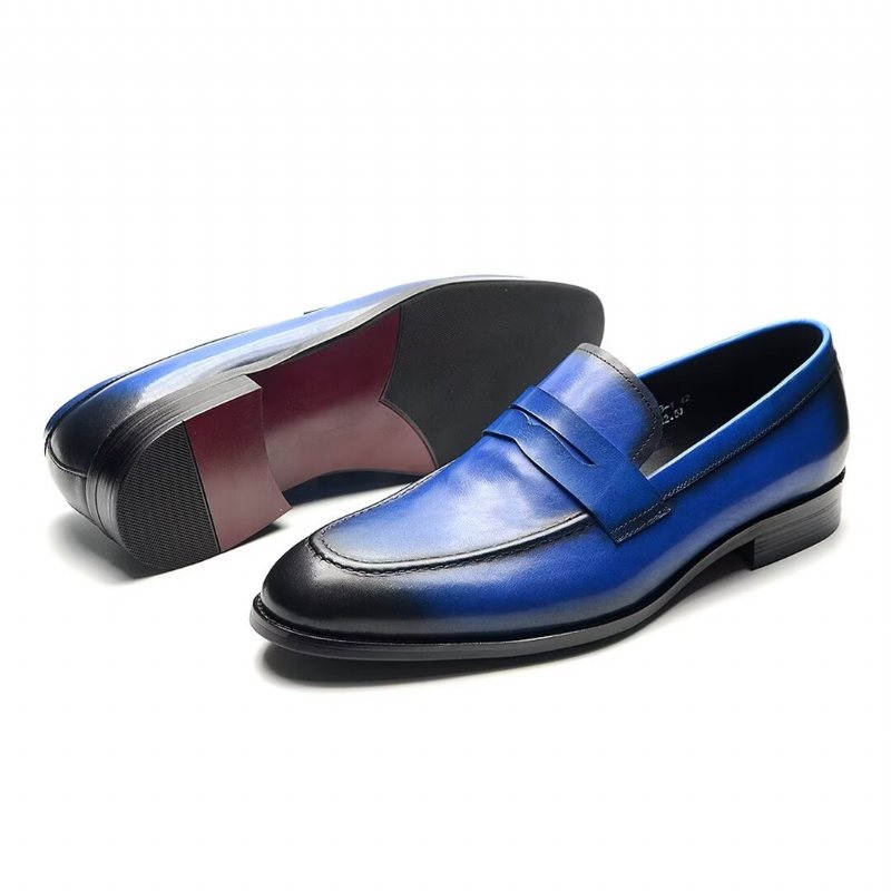 Ανδρικά Επίσημα Παπούτσια Sleek Slip-on Cow Leather Elegance - Μπλε