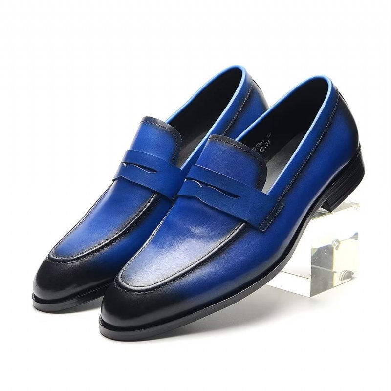 Ανδρικά Επίσημα Παπούτσια Sleek Slip-on Cow Leather Elegance - Μπλε