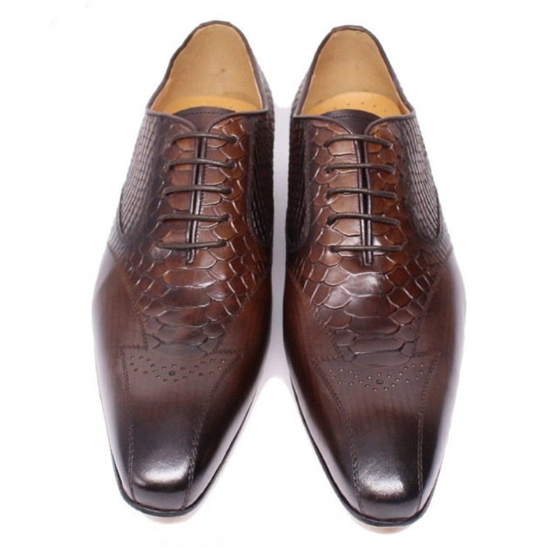 Ανδρικά Επίσημα Παπούτσια Snakeskin Elegance Lace-up Brogue Φόρεμα - Καφές