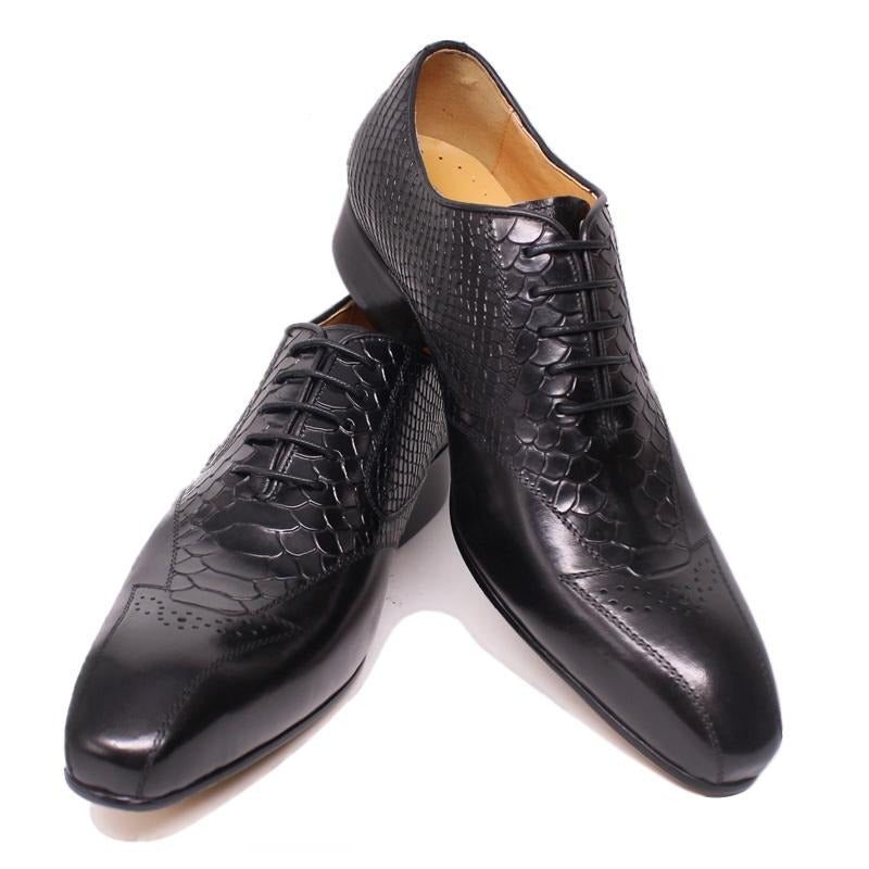 Ανδρικά Επίσημα Παπούτσια Snakeskin Elegance Lace-up Brogue Φόρεμα - Μαύρο