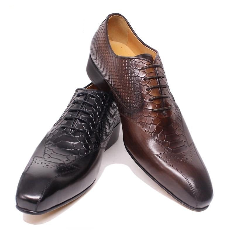 Ανδρικά Επίσημα Παπούτσια Snakeskin Elegance Lace-up Brogue Φόρεμα - Μαύρο