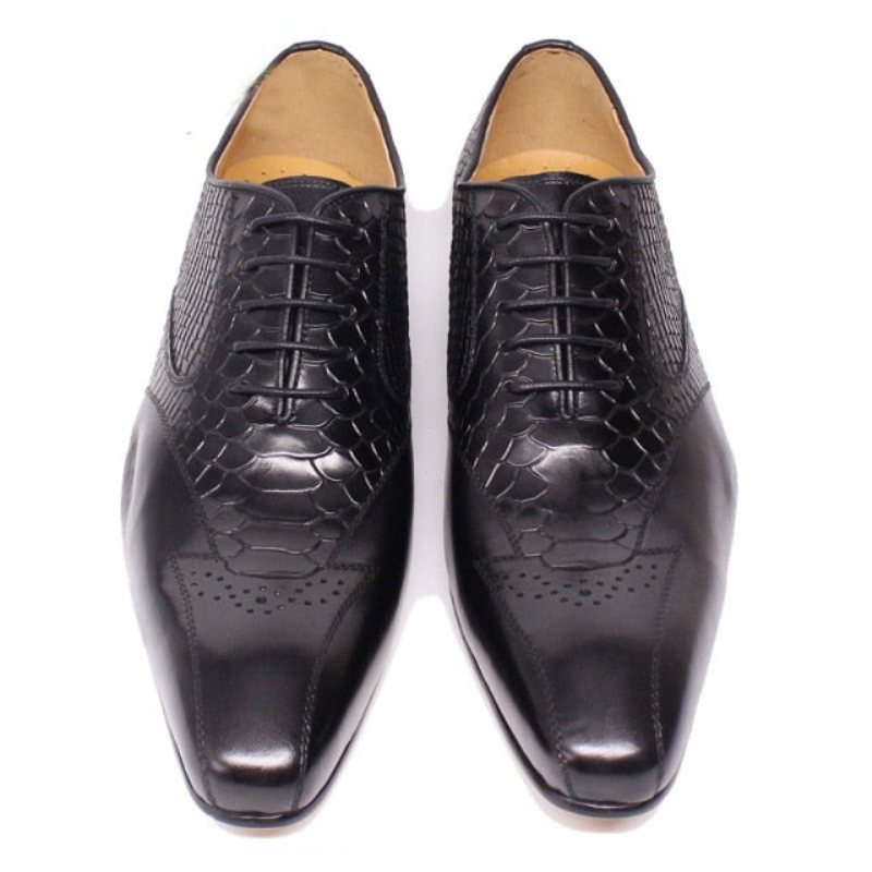 Ανδρικά Επίσημα Παπούτσια Snakeskin Elegance Lace-up Brogue Φόρεμα - Μαύρο