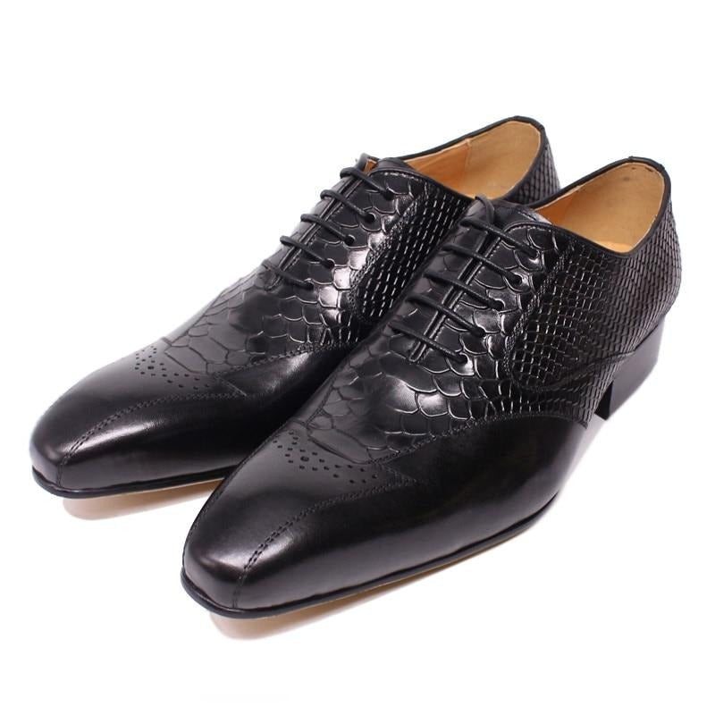 Ανδρικά Επίσημα Παπούτσια Snakeskin Elegance Lace-up Brogue Φόρεμα - Μαύρο