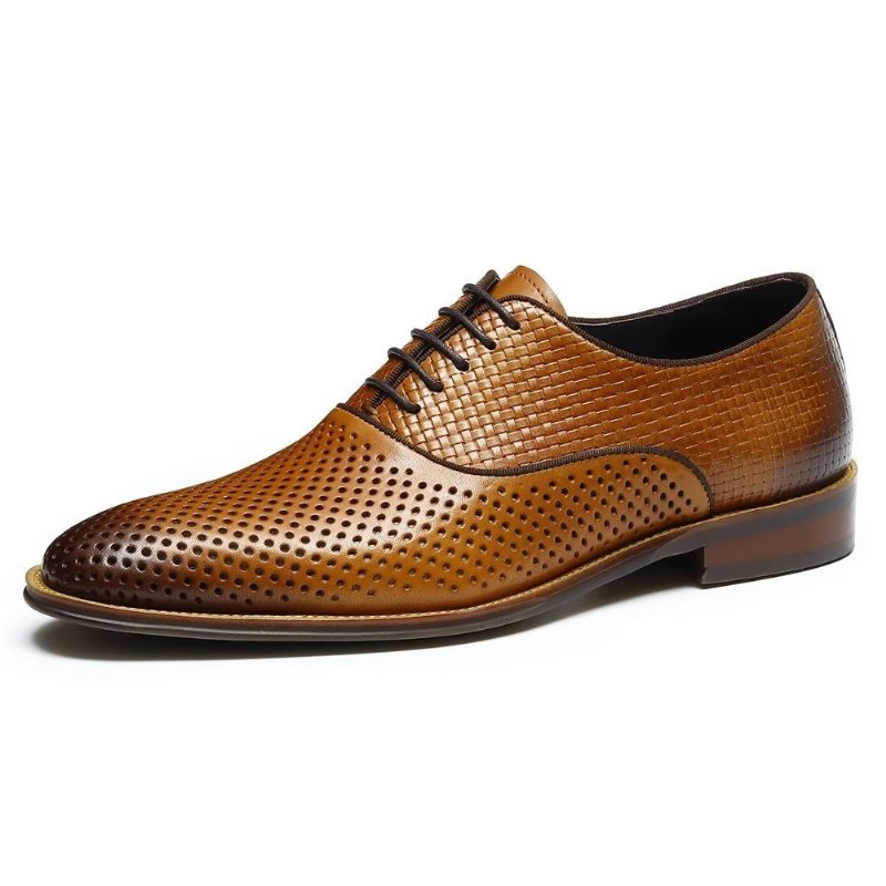 Ανδρικά Επίσημα Παπούτσια Ανάγλυφα Elegance Exotic Round Toe Oxford Φόρεμα - Καφέ