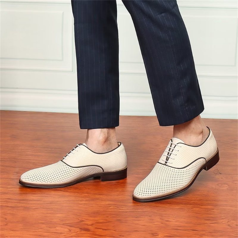 Ανδρικά Επίσημα Παπούτσια Ανάγλυφα Elegance Exotic Round Toe Oxford Φόρεμα - Μπεζ