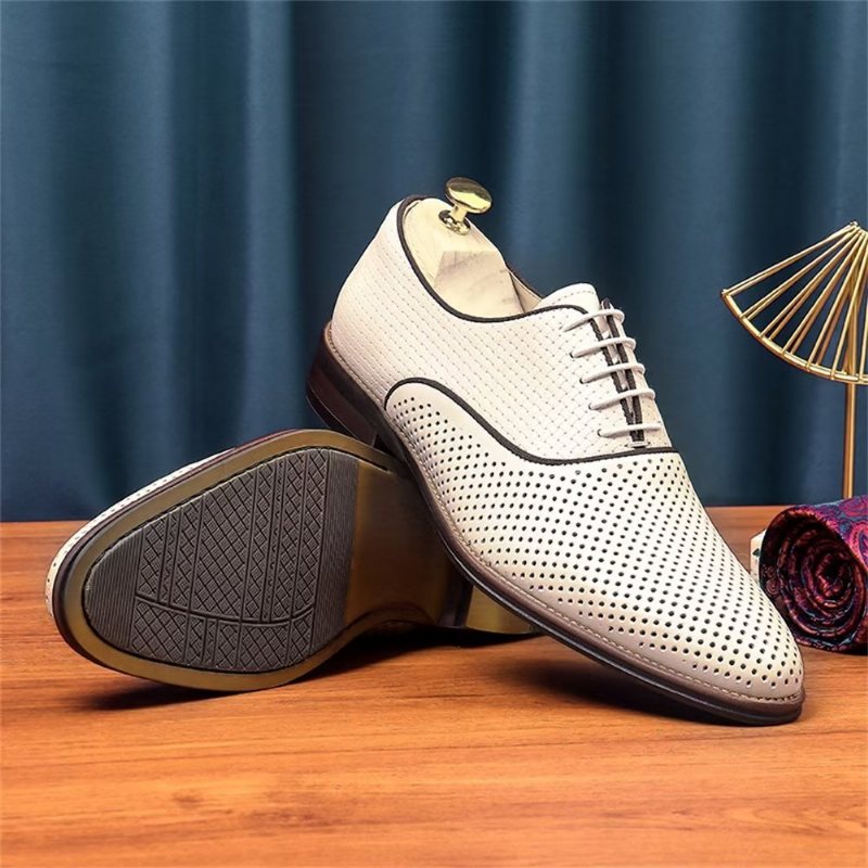 Ανδρικά Επίσημα Παπούτσια Ανάγλυφα Elegance Exotic Round Toe Oxford Φόρεμα - Μπεζ