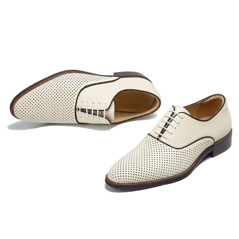 Ανδρικά Επίσημα Παπούτσια Ανάγλυφα Elegance Exotic Round Toe Oxford Φόρεμα - Μπεζ