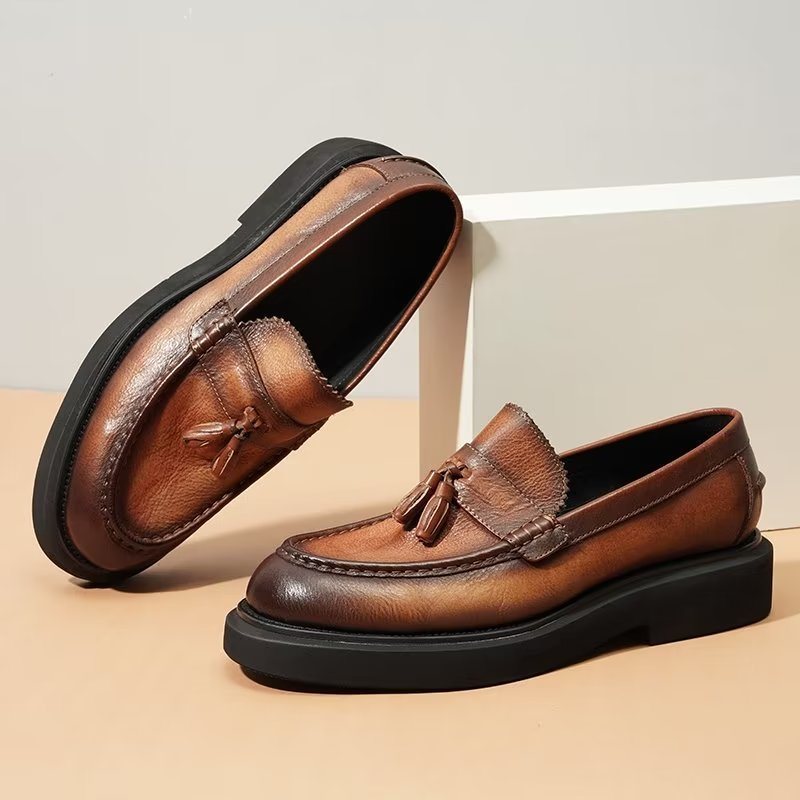 Ανδρικά Επίσημα Παπούτσια Ανάγλυφα Elegance Slip-on Φόρεμα - Καφές