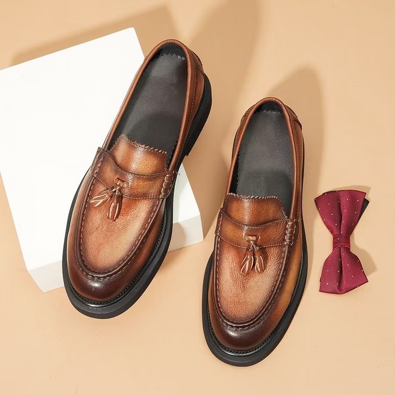 Ανδρικά Επίσημα Παπούτσια Ανάγλυφα Elegance Slip-on Φόρεμα - Καφές