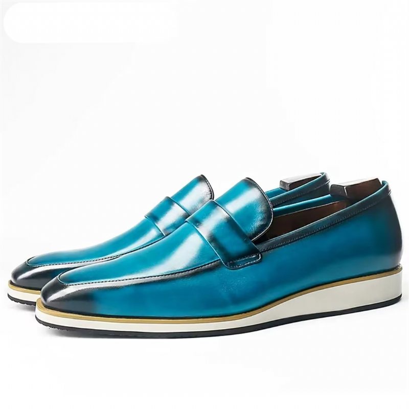 Ανδρικά Επίσημα Παπούτσια Γνήσια Casual Slip-on Με Τετράγωνα Δάχτυλα - Μπλε