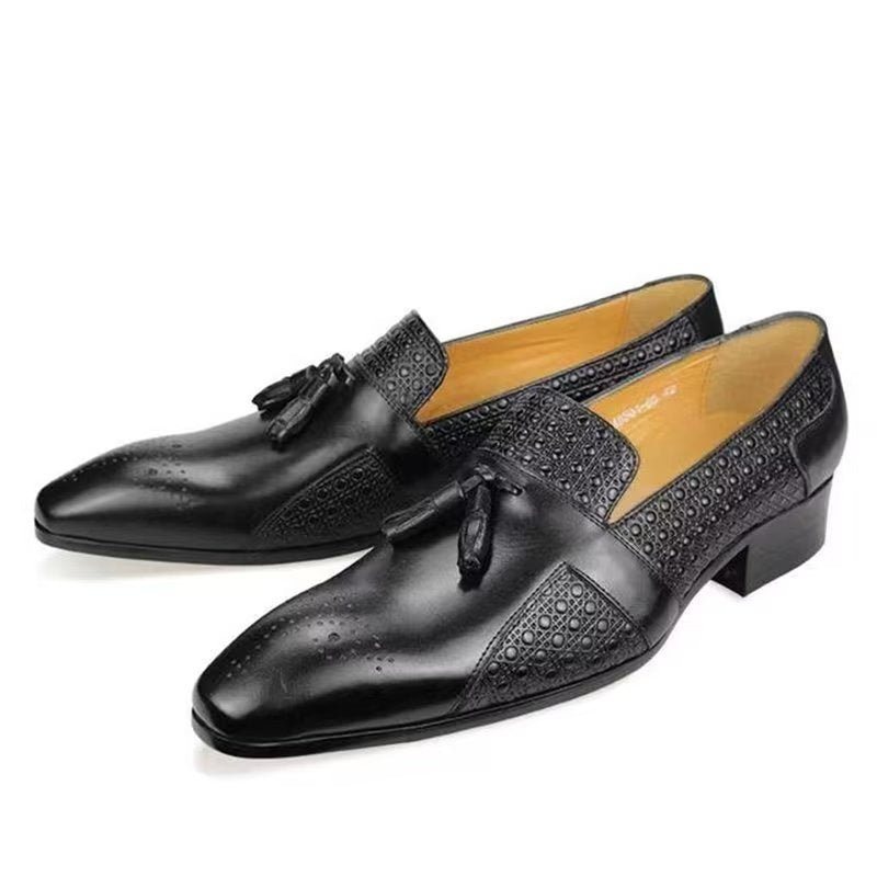 Ανδρικά Επίσημα Παπούτσια Δερμάτινα Brogue Oxford Wedding Loafers - Μαύρο 