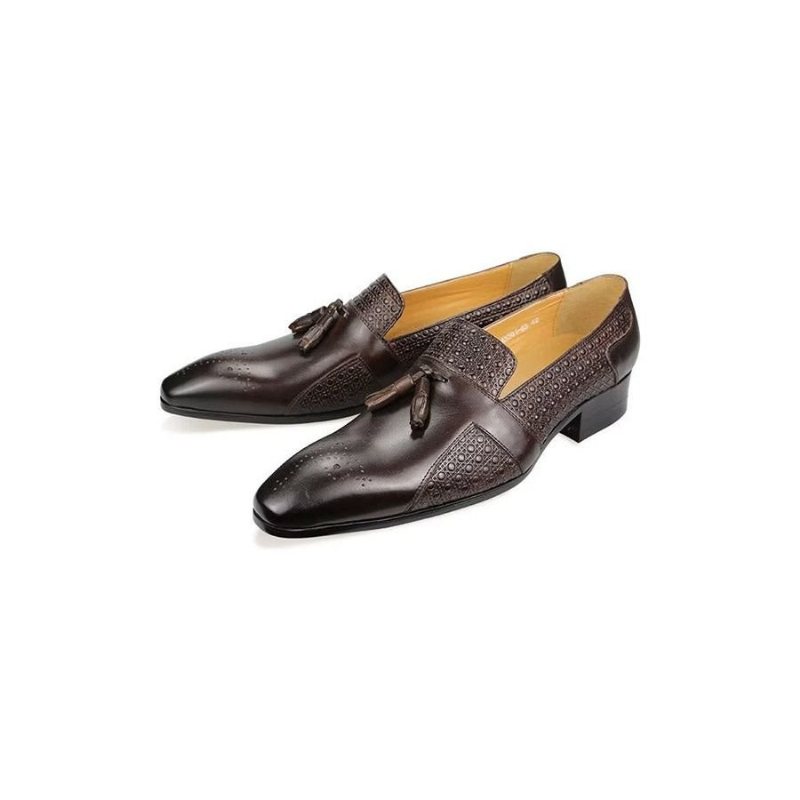 Ανδρικά Επίσημα Παπούτσια Δερμάτινα Brogue Oxford Wedding Loafers - Καφές