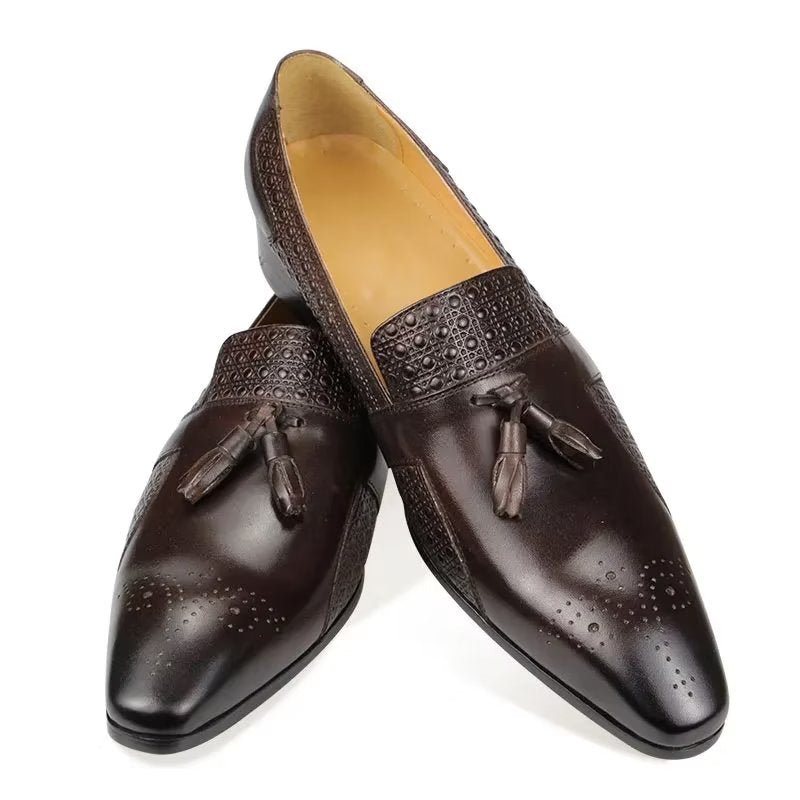 Ανδρικά Επίσημα Παπούτσια Δερμάτινα Brogue Oxford Wedding Loafers - Καφές