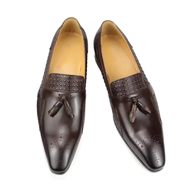 Ανδρικά Επίσημα Παπούτσια Δερμάτινα Brogue Oxford Wedding Loafers - Καφές