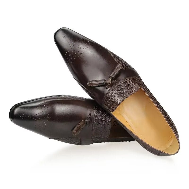 Ανδρικά Επίσημα Παπούτσια Δερμάτινα Brogue Oxford Wedding Loafers - Καφές