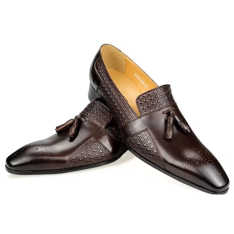 Ανδρικά Επίσημα Παπούτσια Δερμάτινα Brogue Oxford Wedding Loafers - Καφές