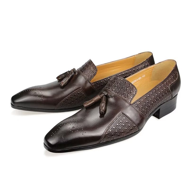 Ανδρικά Επίσημα Παπούτσια Δερμάτινα Brogue Oxford Wedding Loafers - Καφές