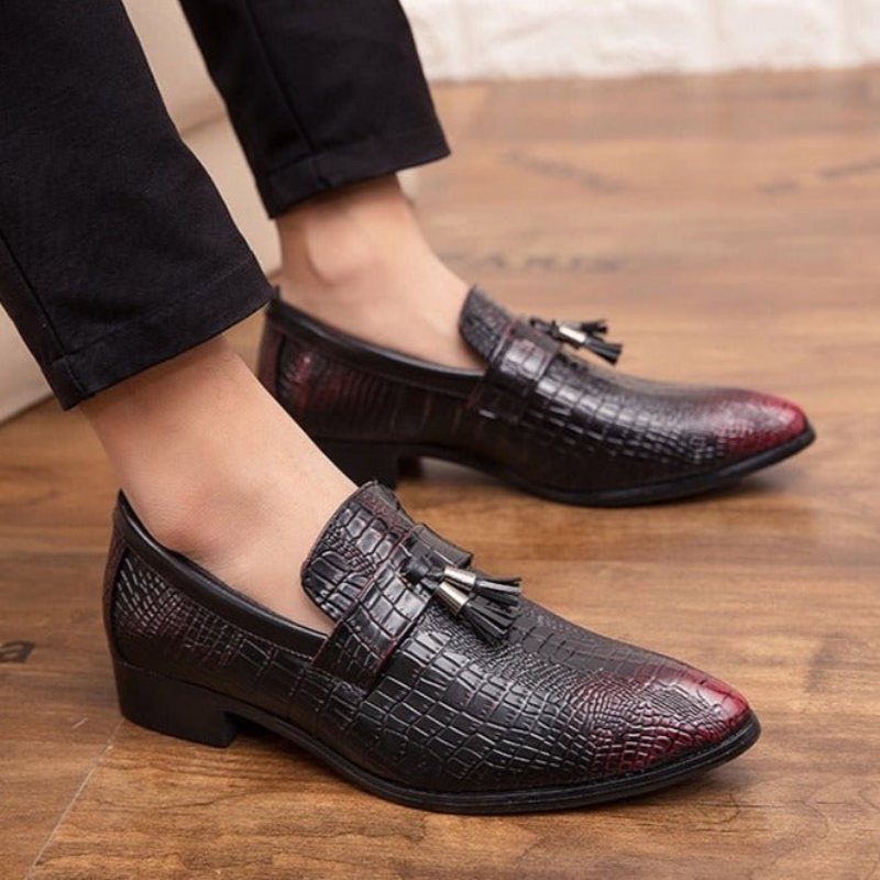 Ανδρικά Επίσημα Παπούτσια Δερμάτινα Chic Business Loafers - Κόκκινο