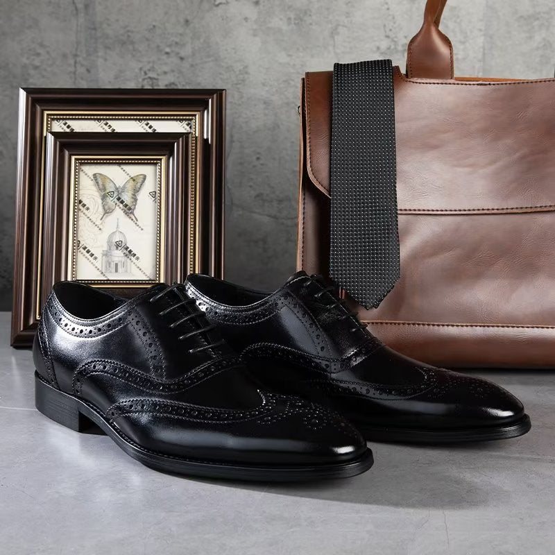 Ανδρικά Επίσημα Παπούτσια Δερμάτινα Lace-up Brogues - Μαύρο 