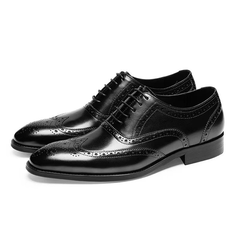 Ανδρικά Επίσημα Παπούτσια Δερμάτινα Lace-up Brogues - Μαύρο 