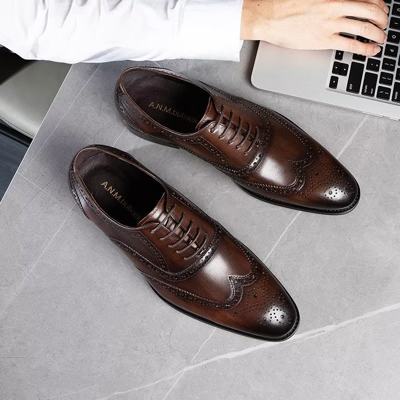 Ανδρικά Επίσημα Παπούτσια Δερμάτινα Lace-up Brogues - Καφές