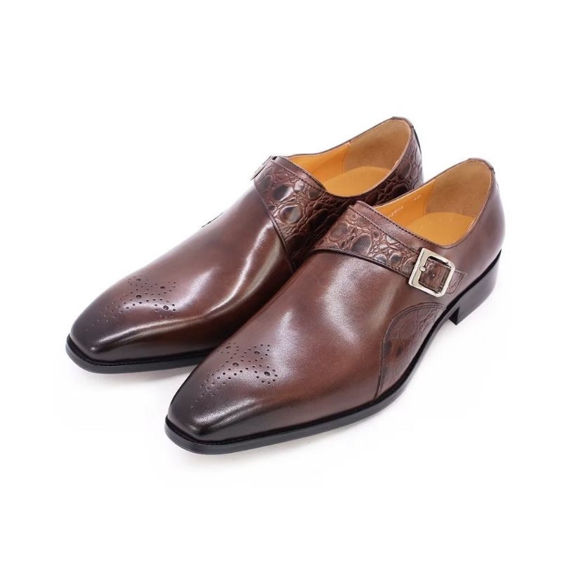 Ανδρικά Επίσημα Παπούτσια Εκλεκτά Φόρεμα Monkstraps Με Ανάγλυφο Κροκ - Καφές