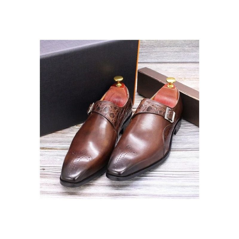 Ανδρικά Επίσημα Παπούτσια Εκλεκτά Φόρεμα Monkstraps Με Ανάγλυφο Κροκ - Καφές