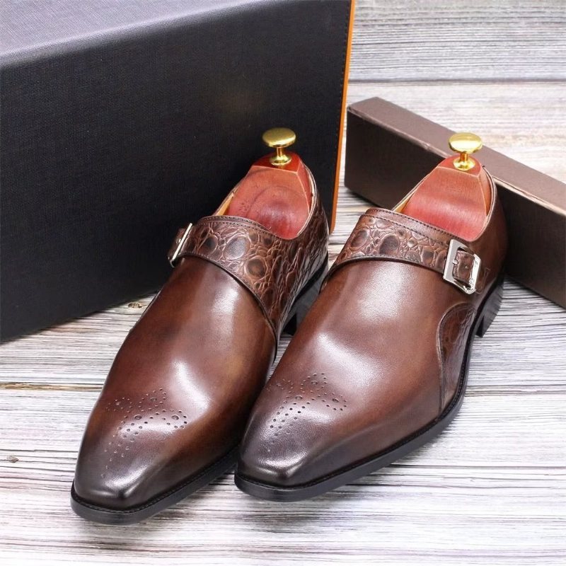 Ανδρικά Επίσημα Παπούτσια Εκλεκτά Φόρεμα Monkstraps Με Ανάγλυφο Κροκ - Καφές